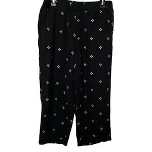 CROFT & BARROW HI-RISE WIDE LEG ANKLE PANTS, WOMENS, 1X, BLACK WITH WHITE FLORAL